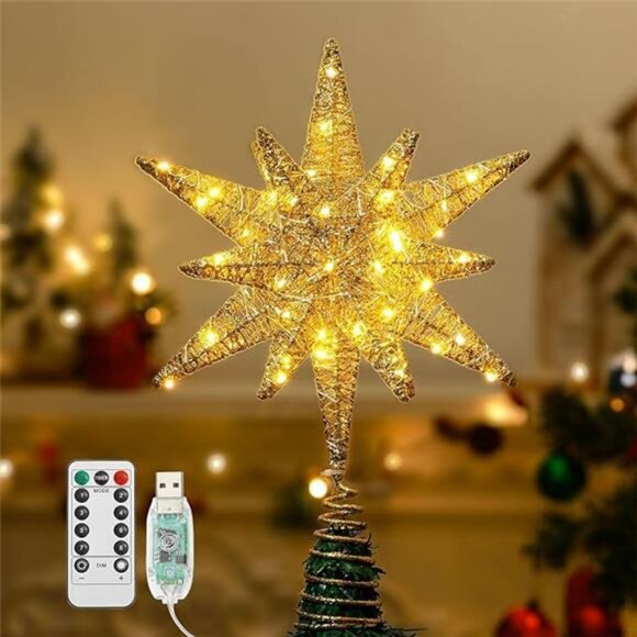 Christmas Star Tree Topper, USB Powered Remote Controlled 11 Inch Hexagonal - Picture 7 of 7